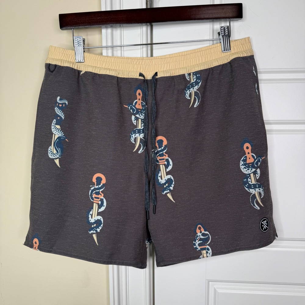 Roark Shorey Snake & Dagger Boardshorts Men Medium Grey Snake Tattoo Swim Trunks